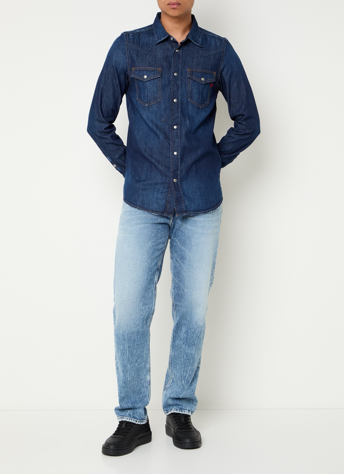 Diesel D-Vega regular fit overhemd van denim - voorkant 4 indigo