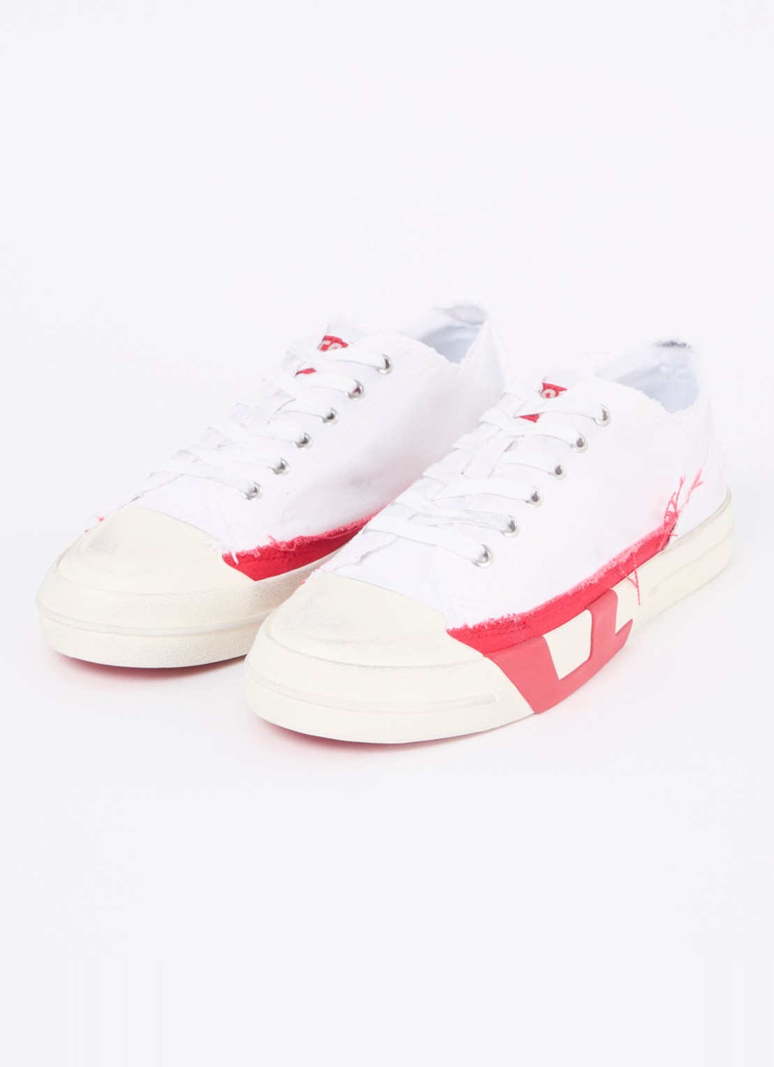 Diesel D-verse Low sneaker van canvas met destroyed afwerking - detail 3 wit