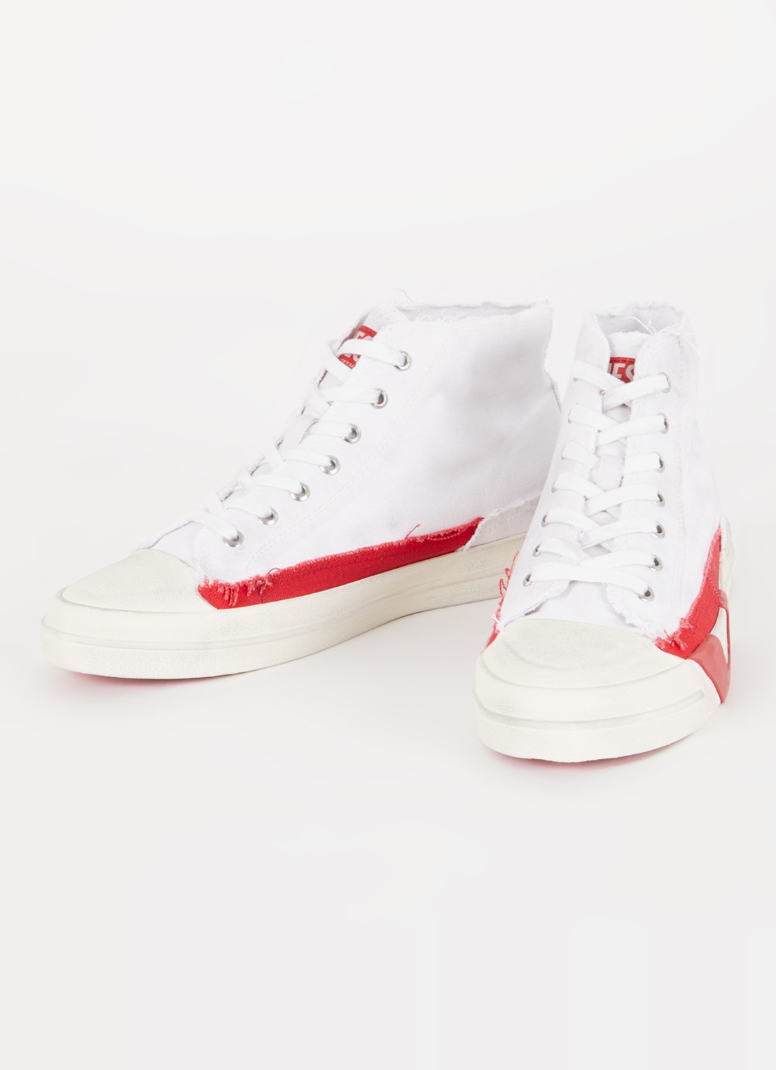 Diesel D-verse Mid sneaker van canvas met destroyed afwerking - detail 3 wit