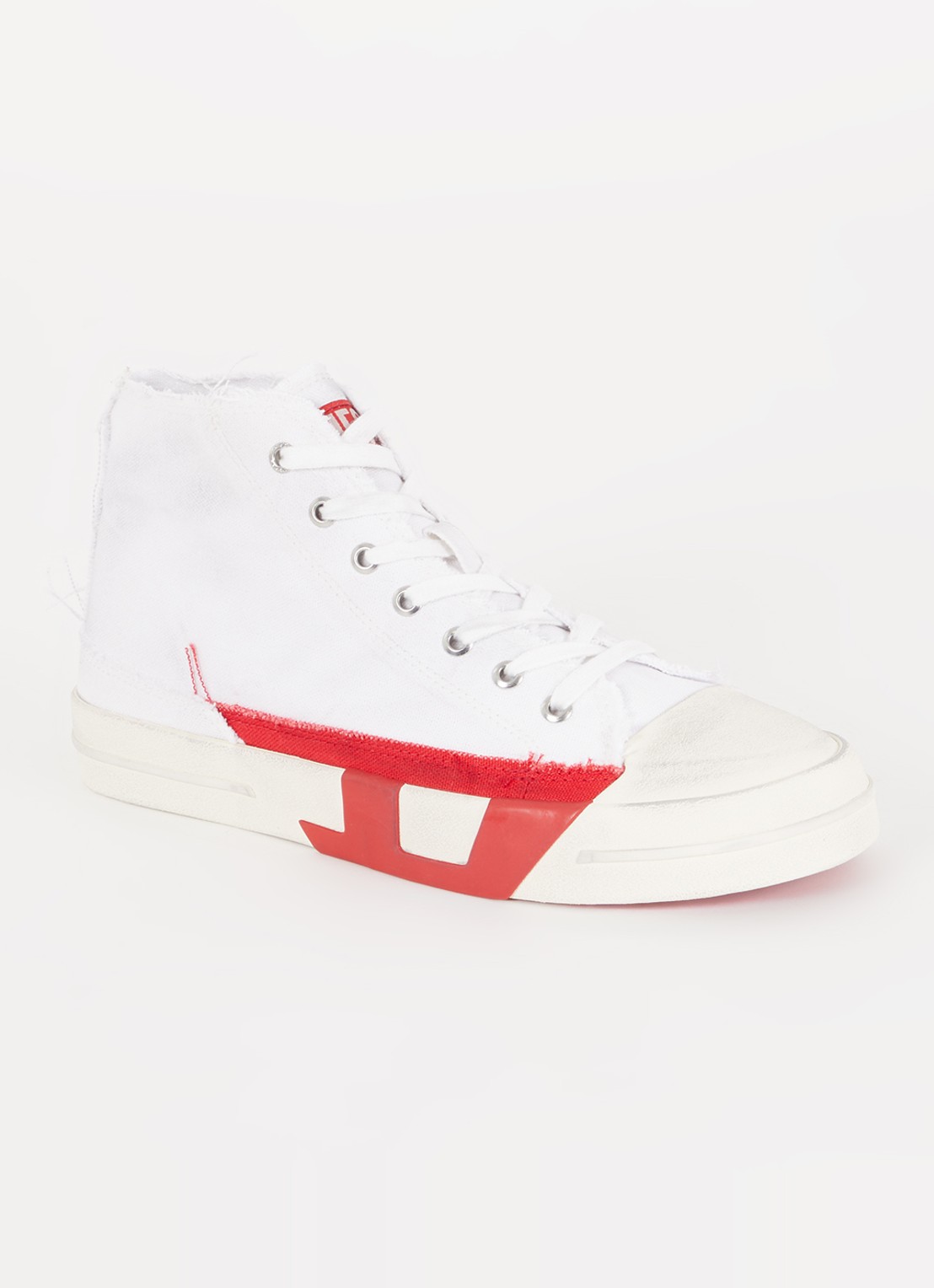 Diesel D-verse Mid sneaker van canvas met destroyed afwerking - voorkant 8 wit