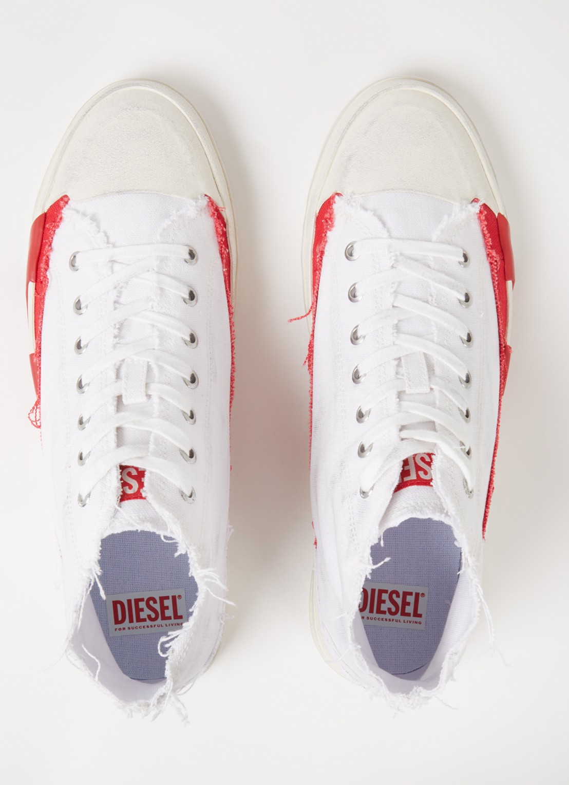 Diesel D-verse Mid sneaker van canvas met destroyed afwerking - detail 6 wit
