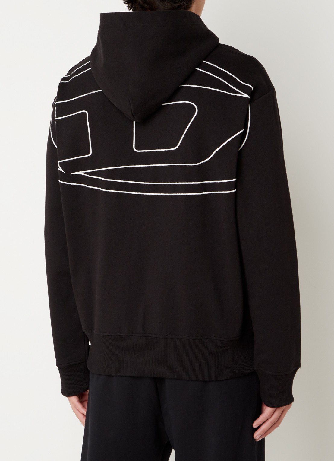 Diesel Hoodie met backprint en logoborduring  - detail zwart