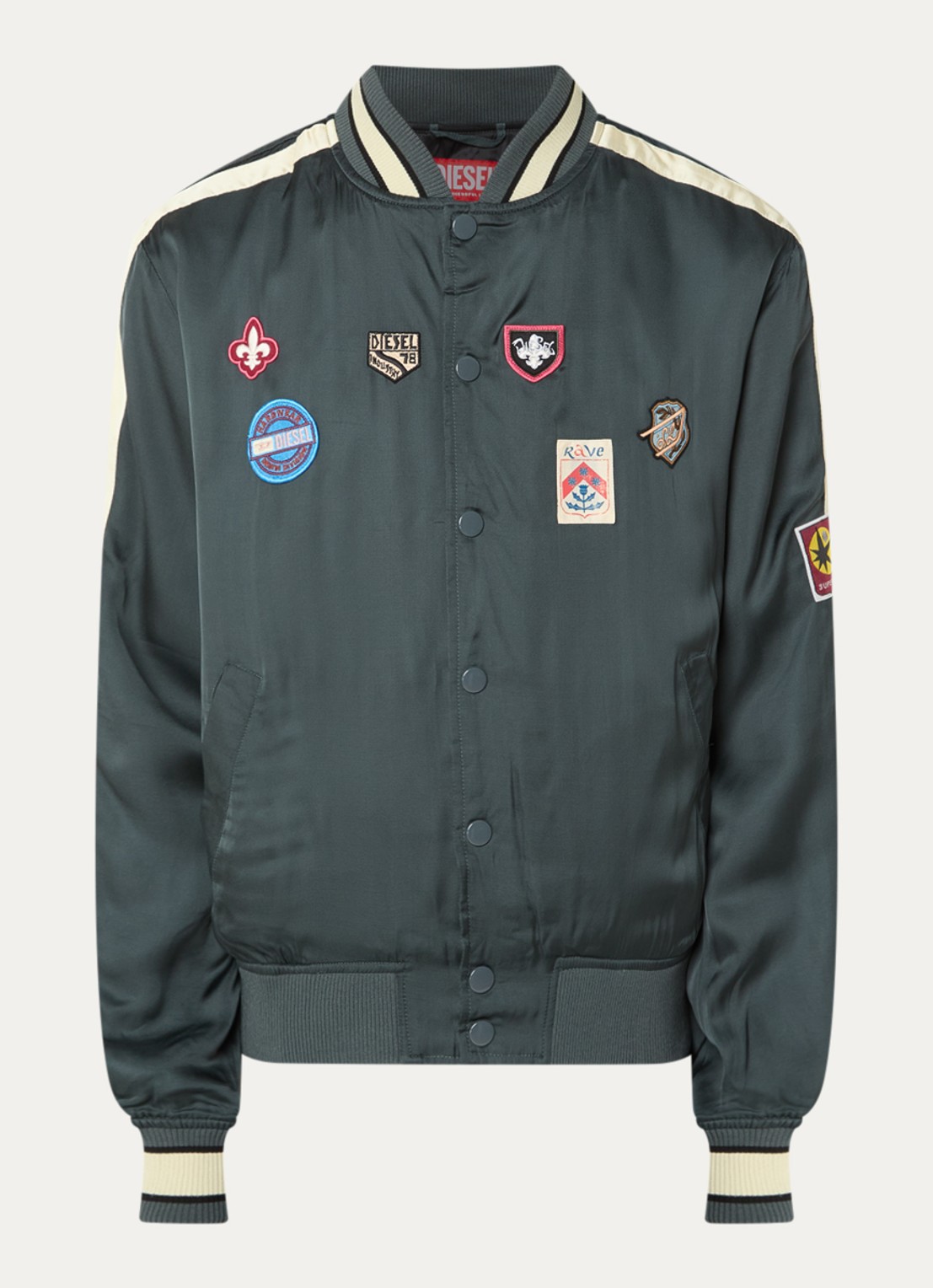 Diesel J-Annu baseball jack met print - voorkant 3 bronsgroen