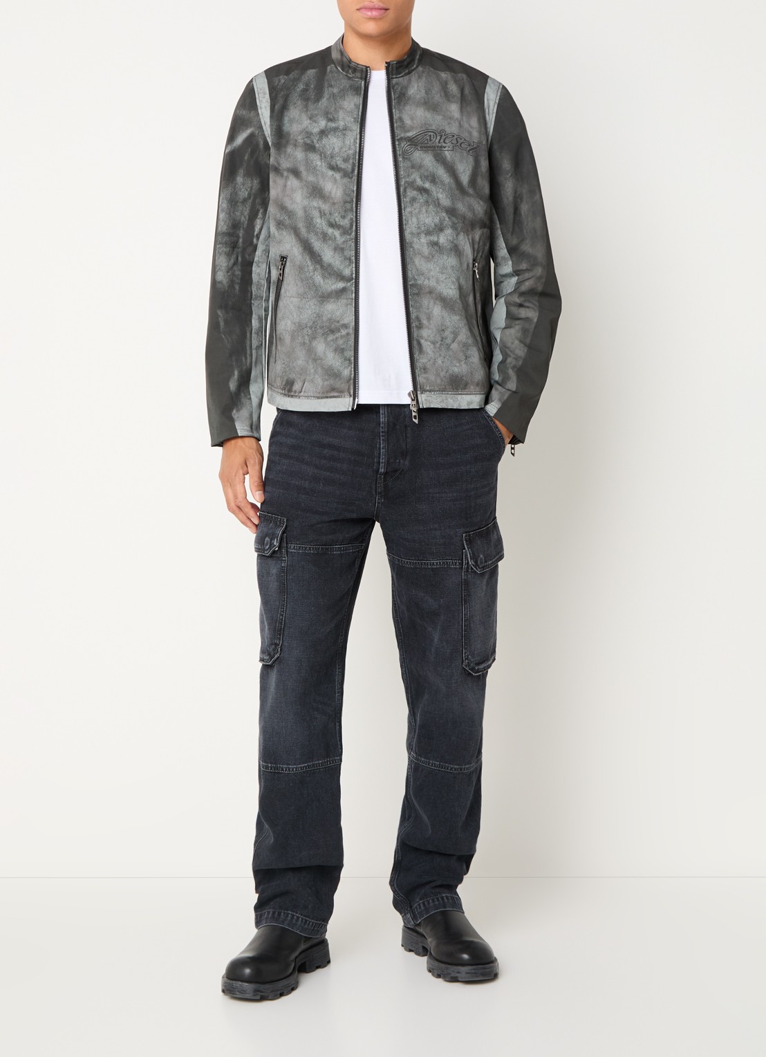 Diesel J-Evert jack met print en ritszakken - voorkant 4 groen