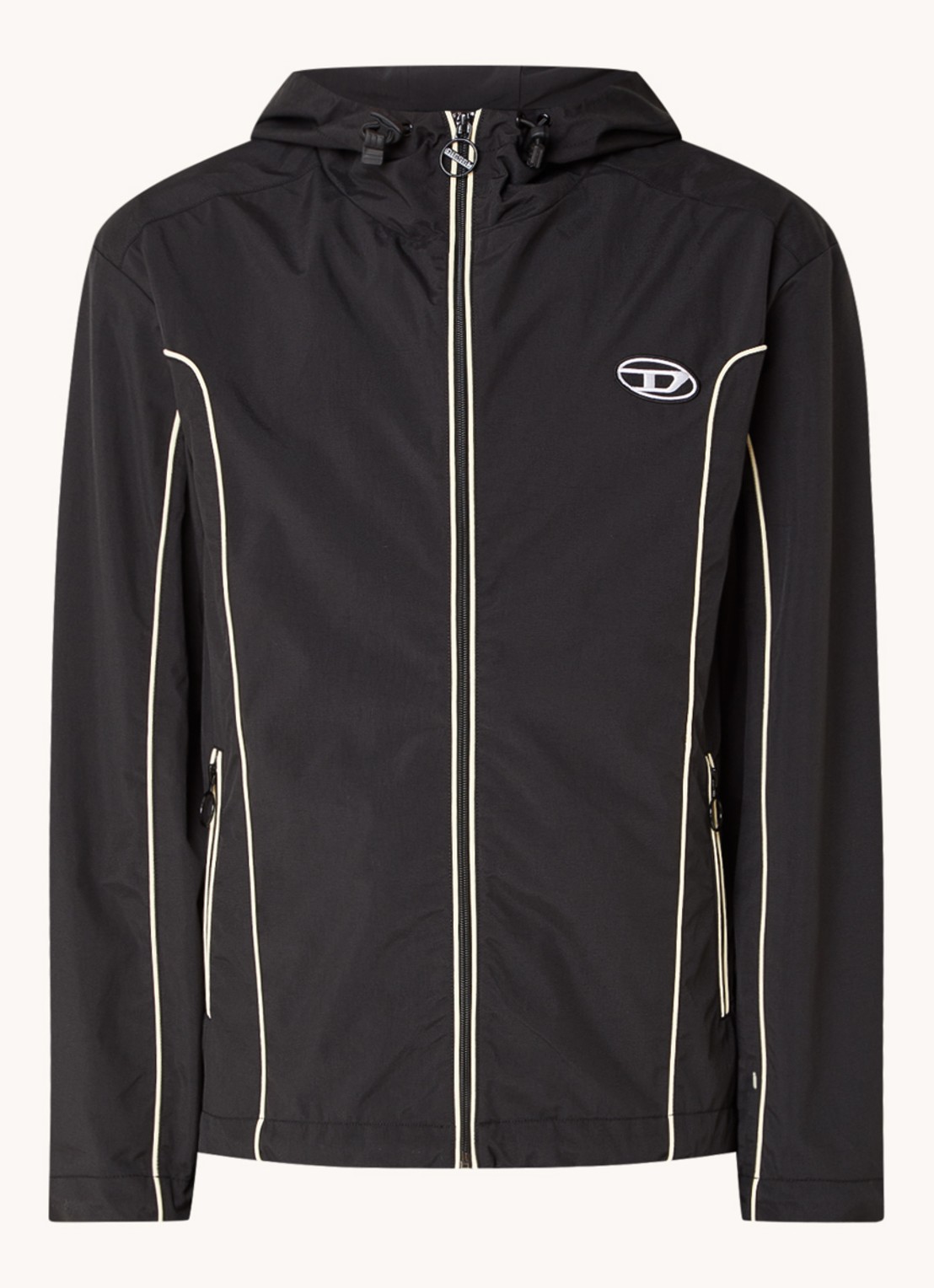 Diesel J-Hives windjack met capuchon en logoborduring - voorkant 2 zwart