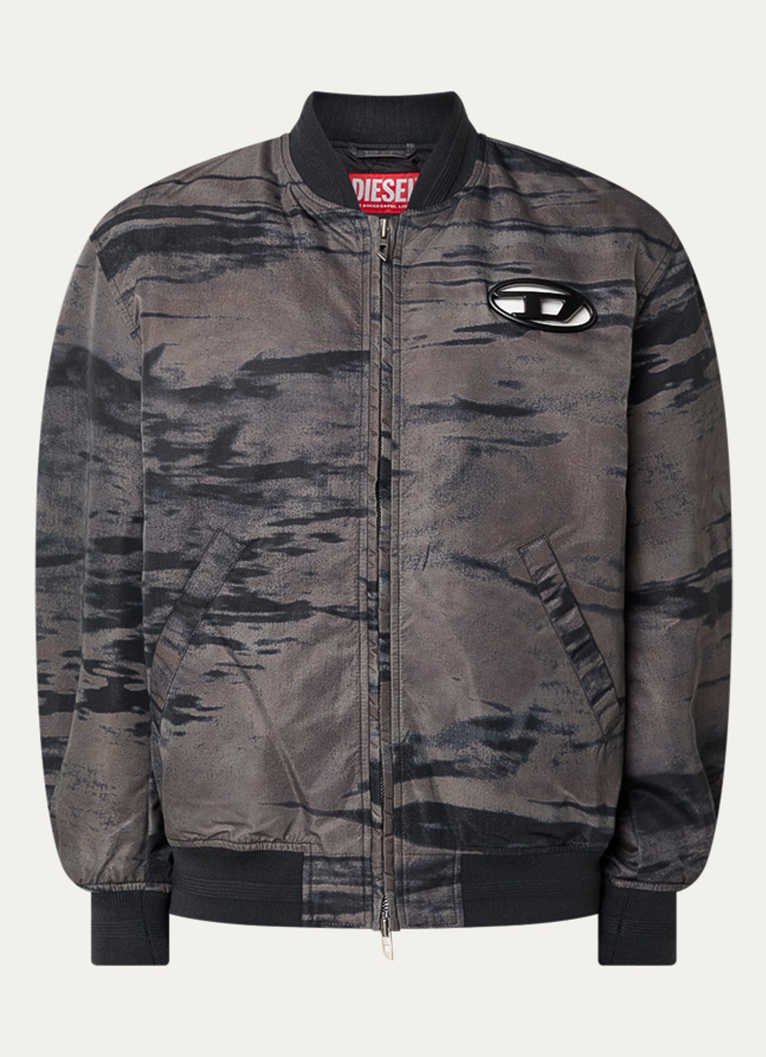 Diesel J-kepes bomberjack met logo - voorkant 3 donkerbruin
