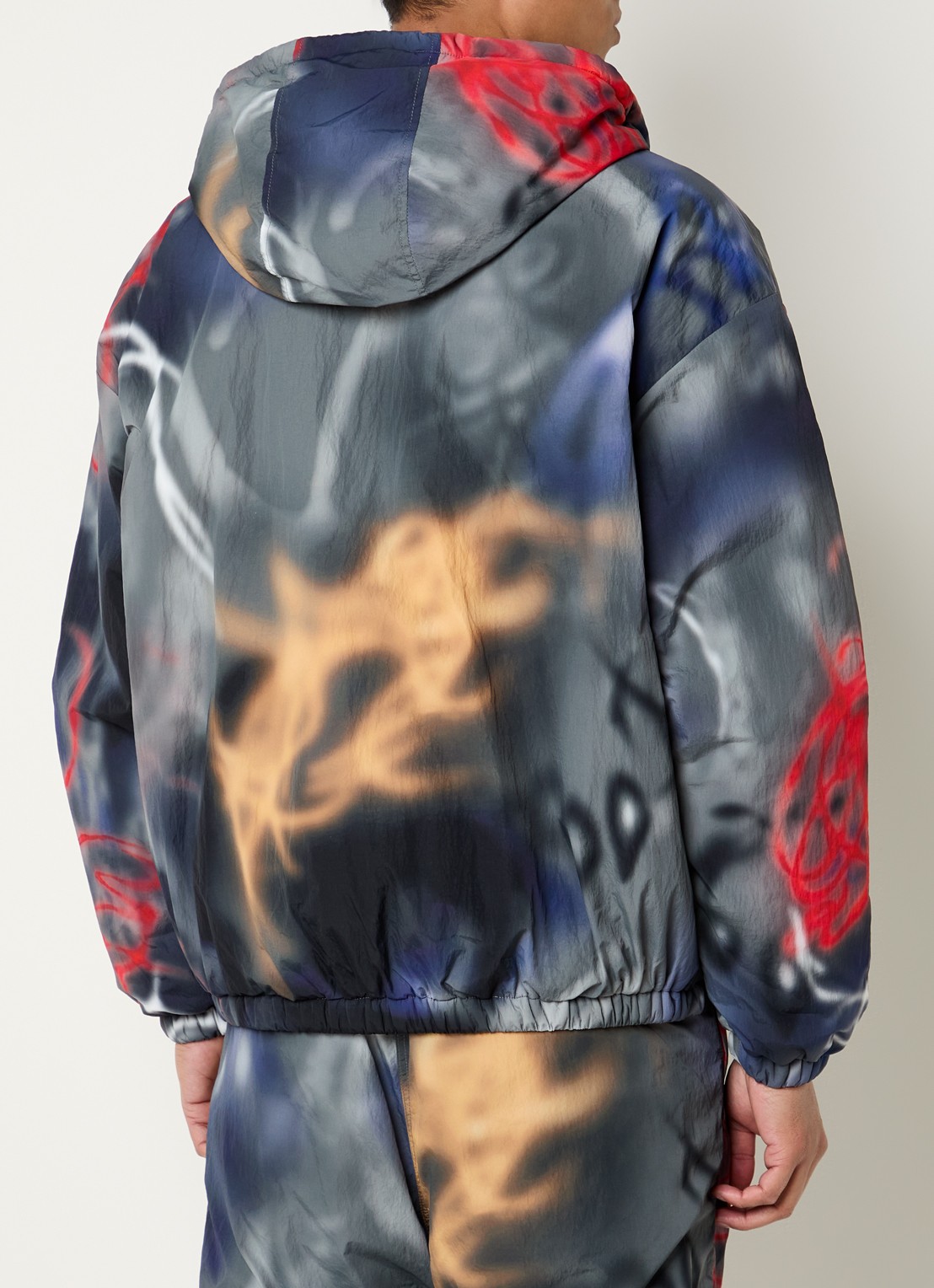 Diesel J-Mirr gewatteerd windjack met print en logoborduring - achterkant 3 antraciet