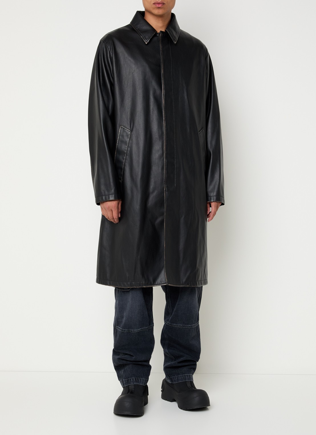 Diesel J-Rivers trenchcoat van imitatieleer - detail zwart