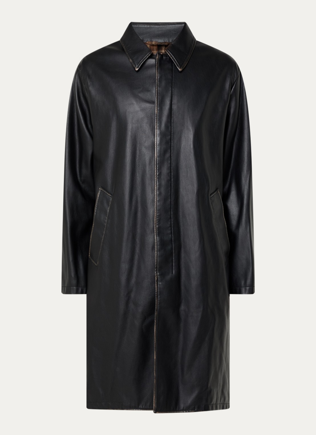 Diesel J-Rivers trenchcoat van imitatieleer - voorkant 2 zwart