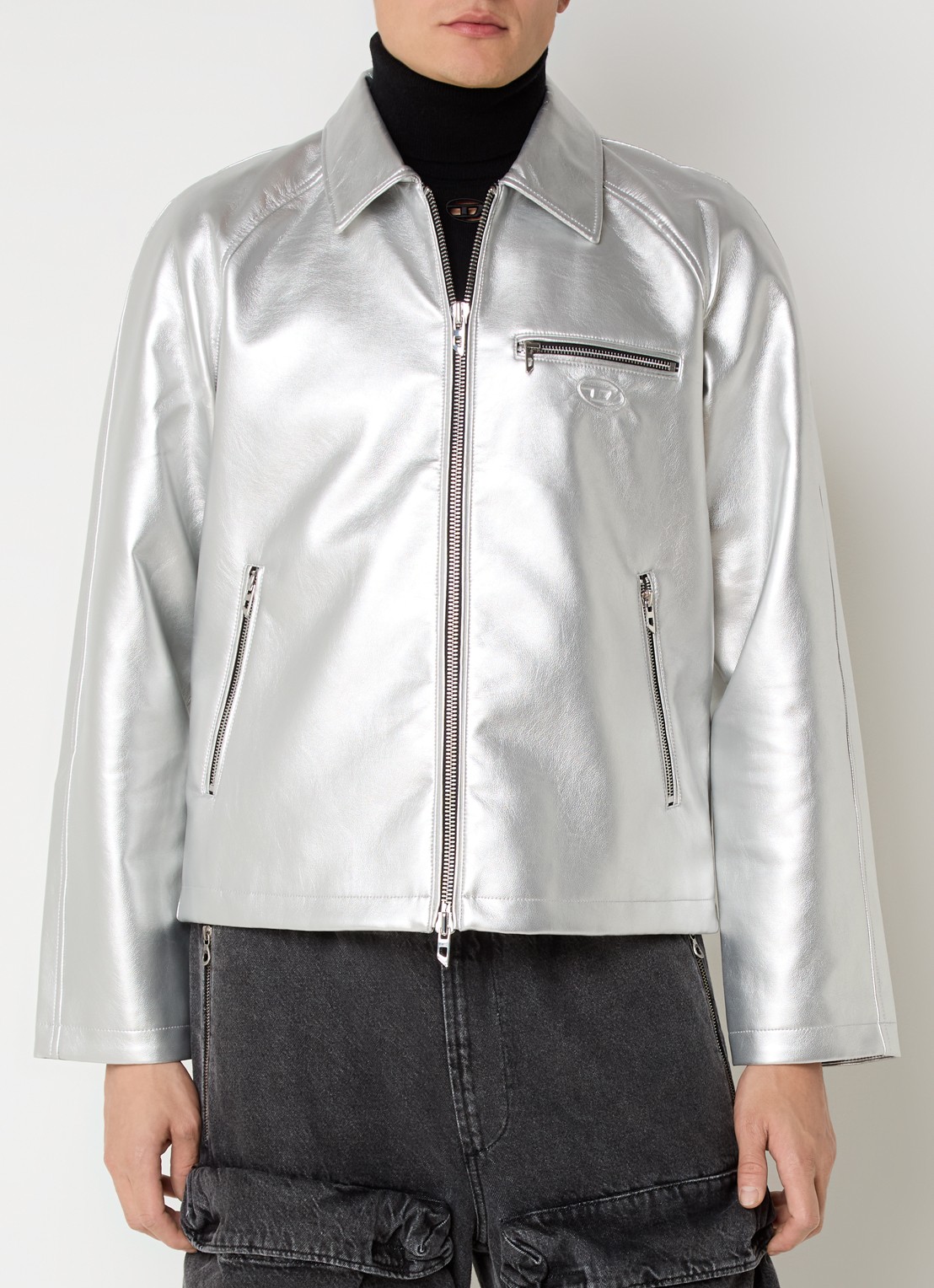 Diesel J-Thome jack met ritszakken en metallic finish - detail 4 zilver
