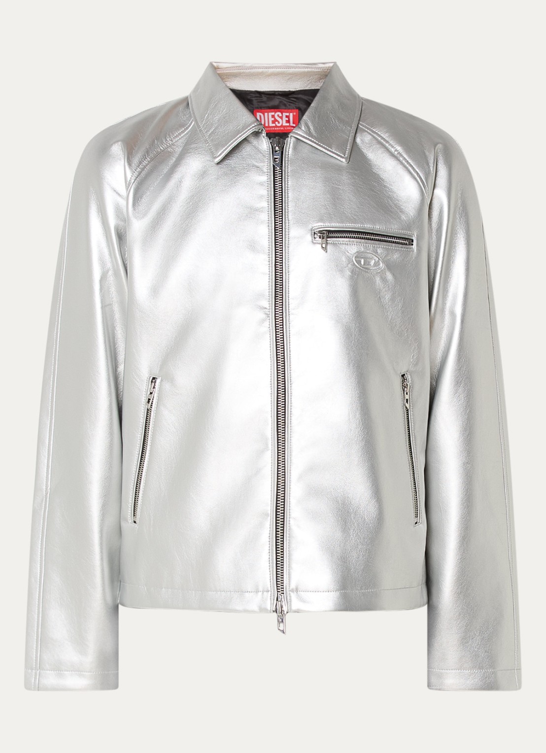 Diesel J-Thome jack met ritszakken en metallic finish - voorkant zilver