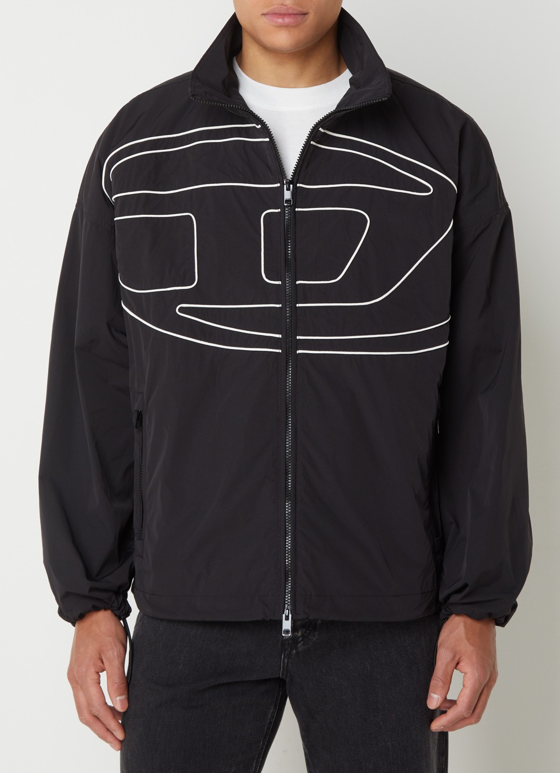Diesel J-Vatel jack met ritsakken en logo - detail zwart