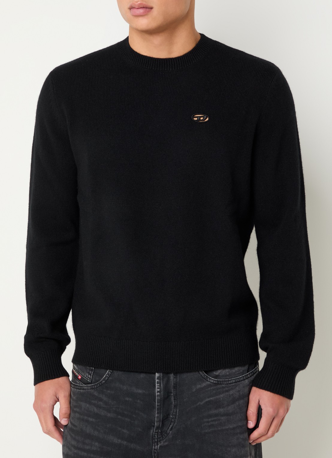 Diesel K-argol fijngebreide pullover met logo - detail zwart