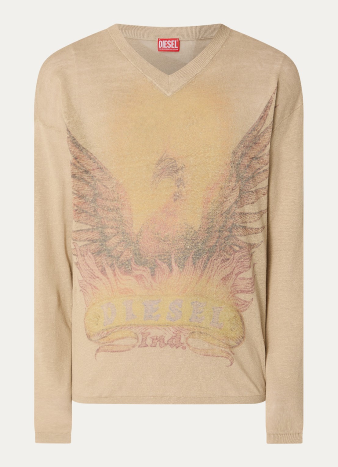 Diesel K-Armins fijngebreide pullover van linnen met print - voorkant 3 beige