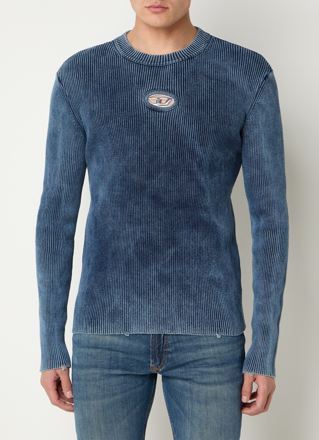 Diesel K-darin ribgebreide pullover met logo - detail 4 indigo