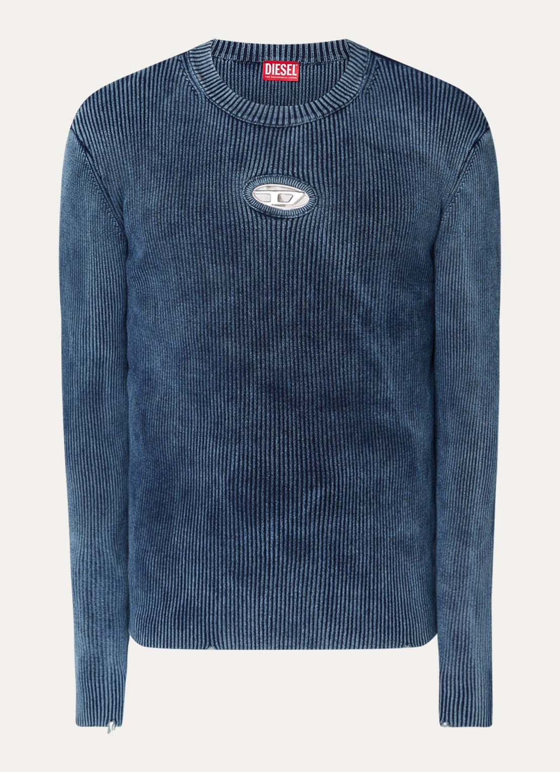 Diesel K-darin ribgebreide pullover met logo - voorkant indigo
