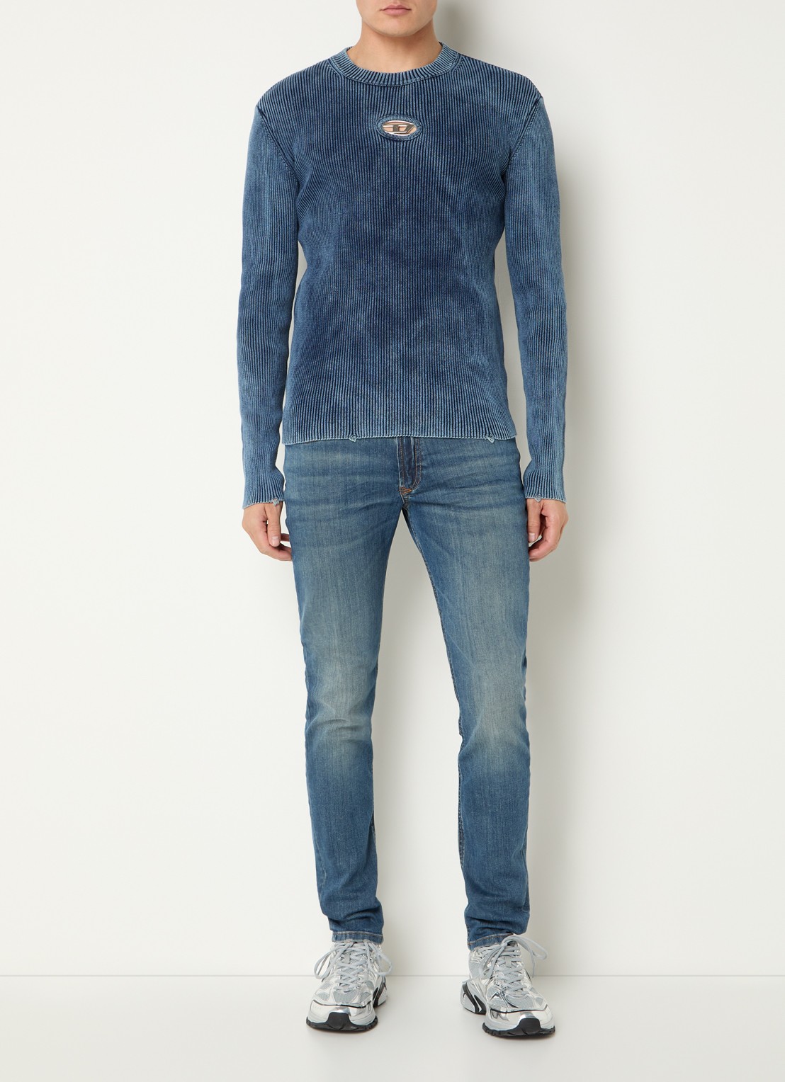 Diesel K-darin ribgebreide pullover met logo - voorkant 2 indigo