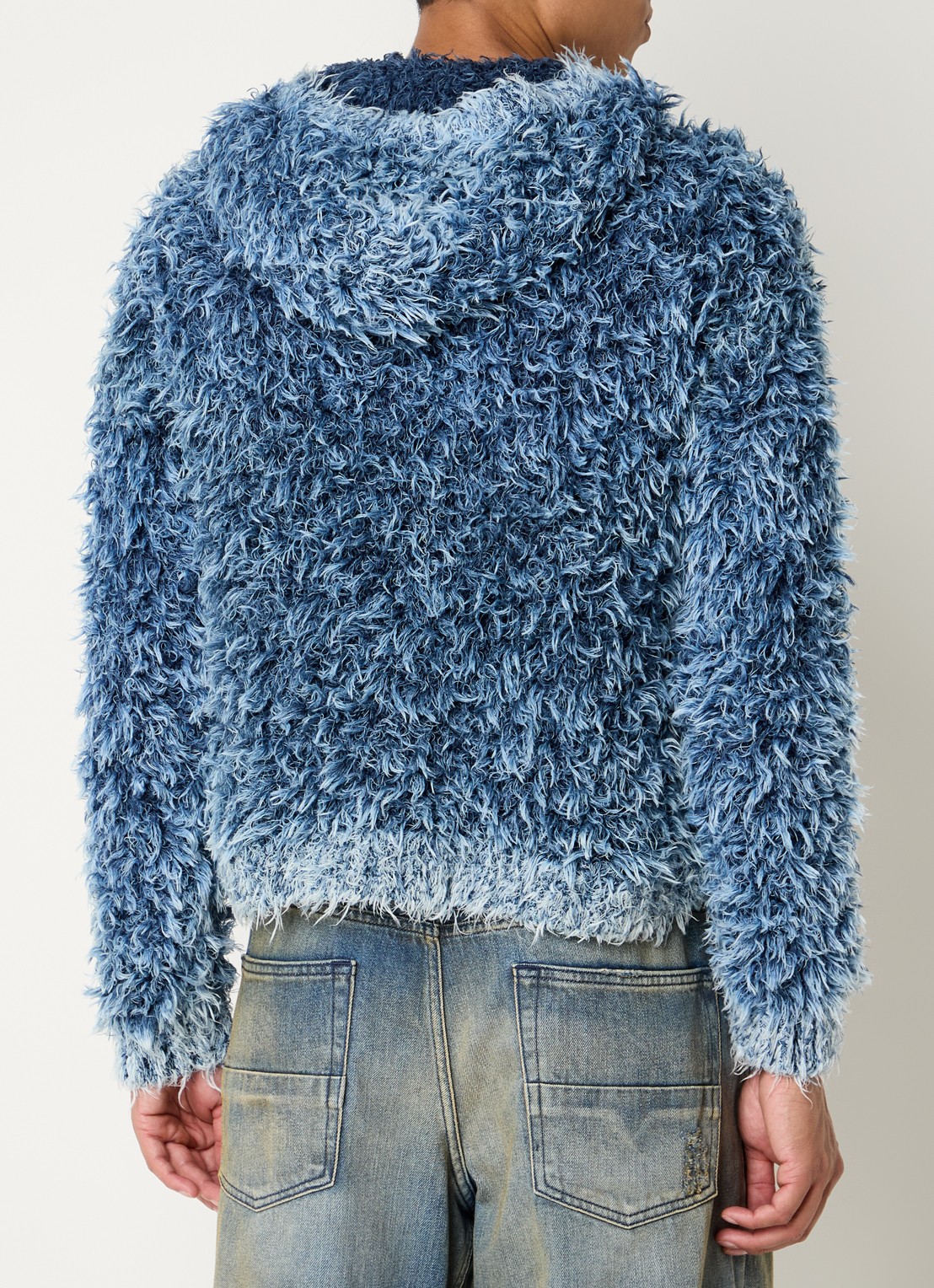 Diesel K-Dave grofgebreide hoodie met verwassen afwerking - achterkant 5 blauw