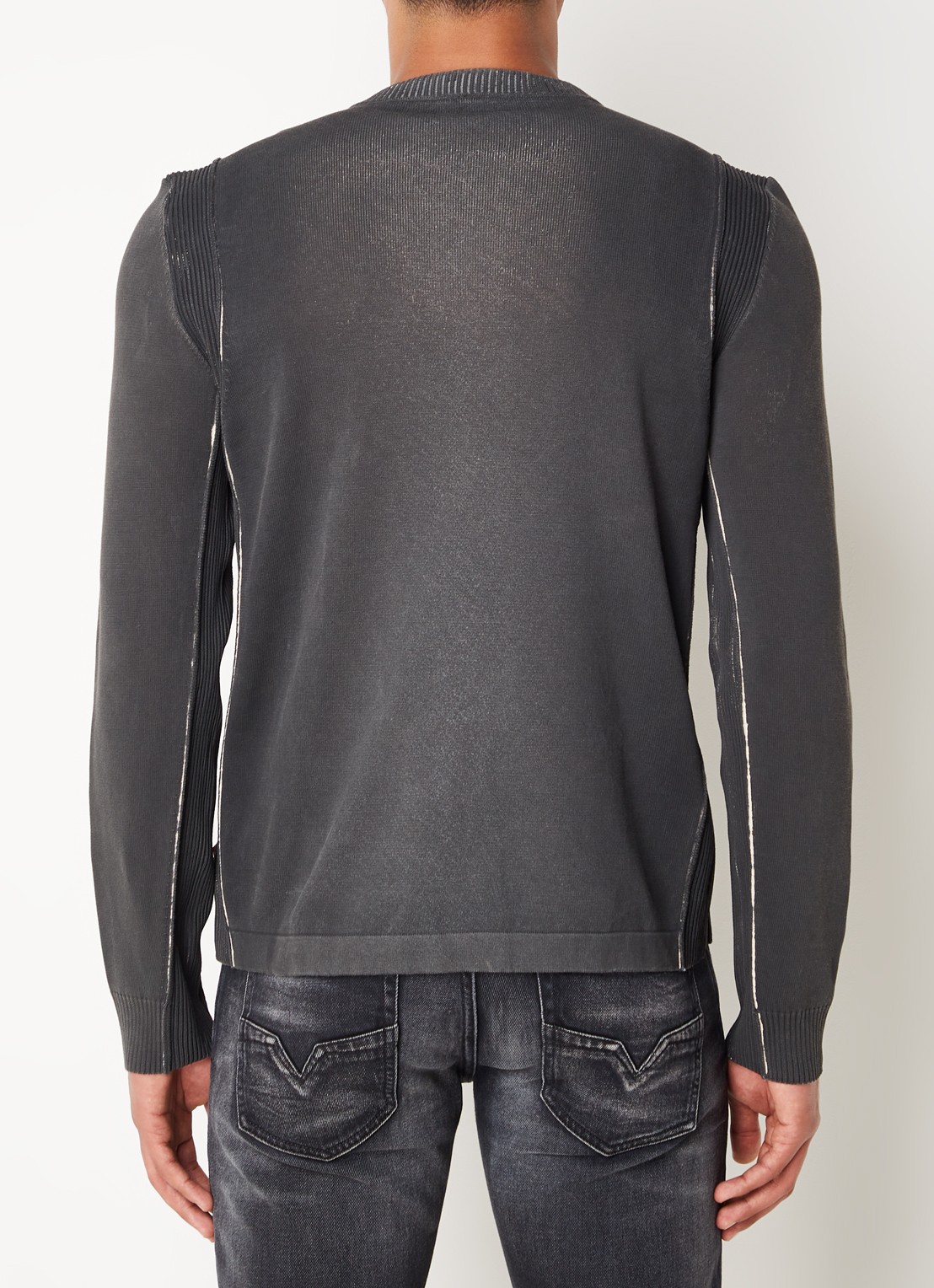 Diesel K-denim fijngebreide pullover met stretch - achterkant 2 donkergrijs