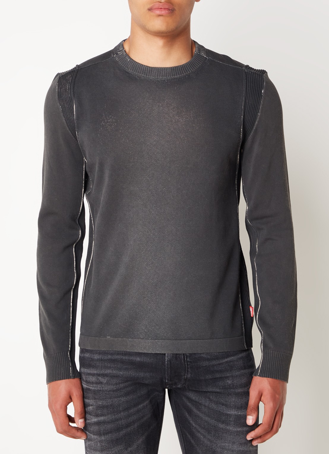 Diesel K-denim fijngebreide pullover met stretch - detail donkergrijs