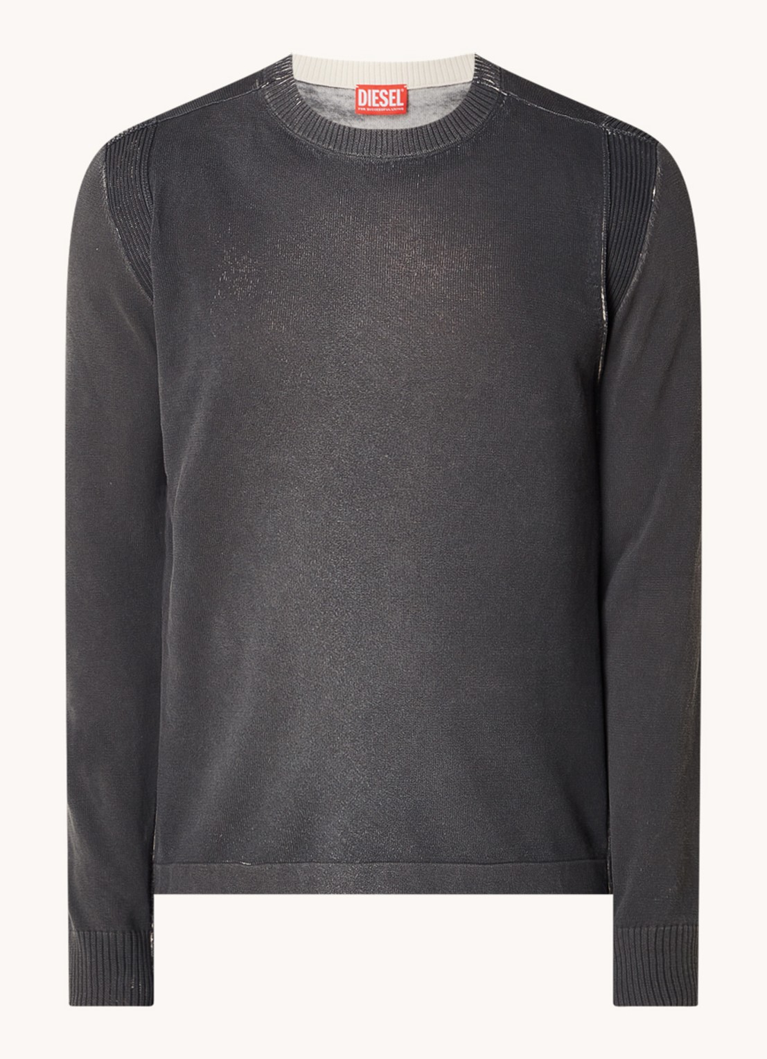 Diesel K-denim fijngebreide pullover met stretch - voorkant 3 donkergrijs