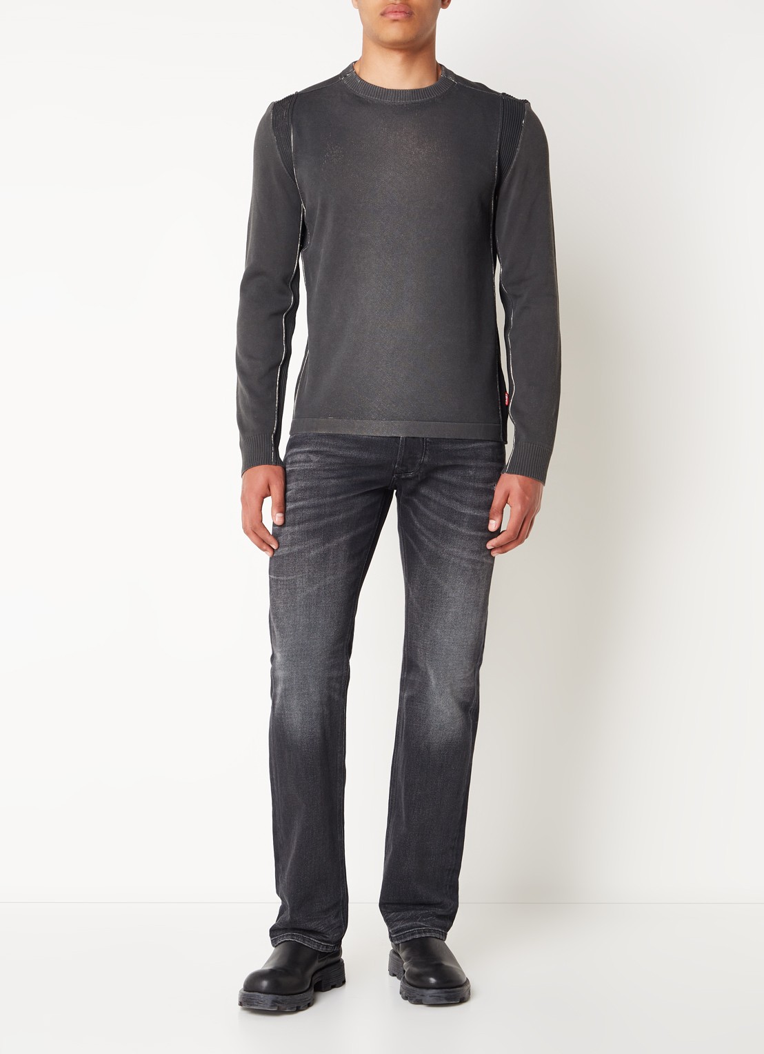 Diesel K-denim fijngebreide pullover met stretch - voorkant 4 donkergrijs