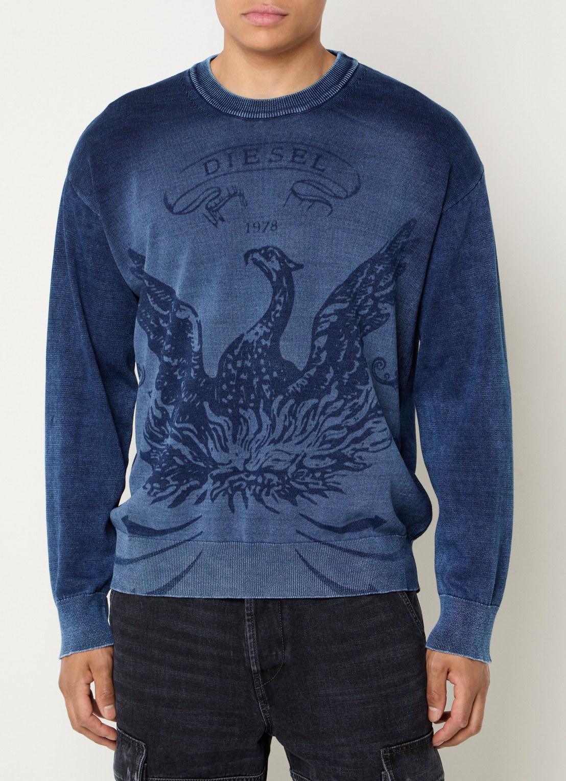 Diesel K-Fenicol fijngebreide pullover met logoprint - detail 4 donkerblauw
