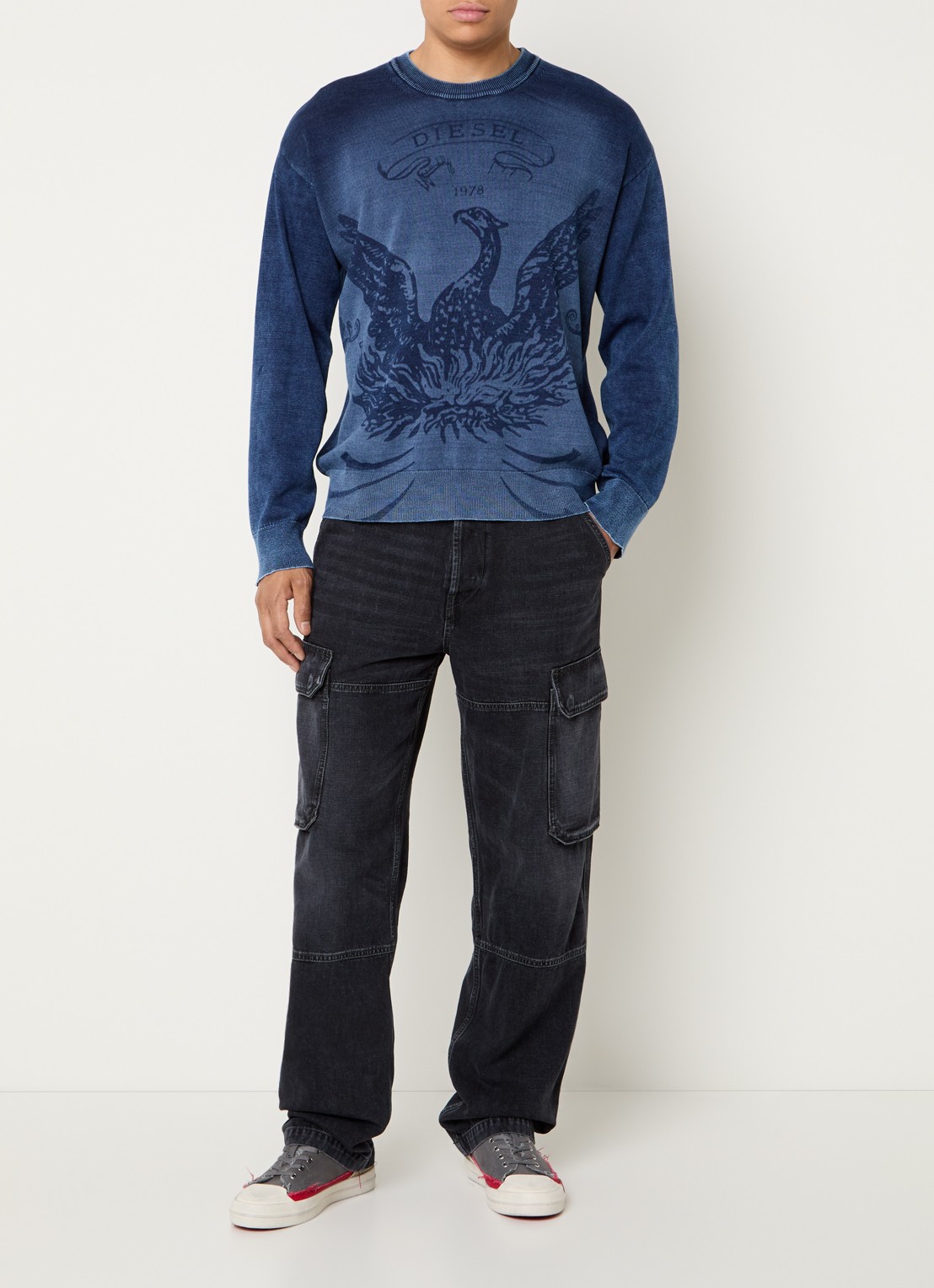 Diesel K-Fenicol fijngebreide pullover met logoprint - voorkant 3 donkerblauw