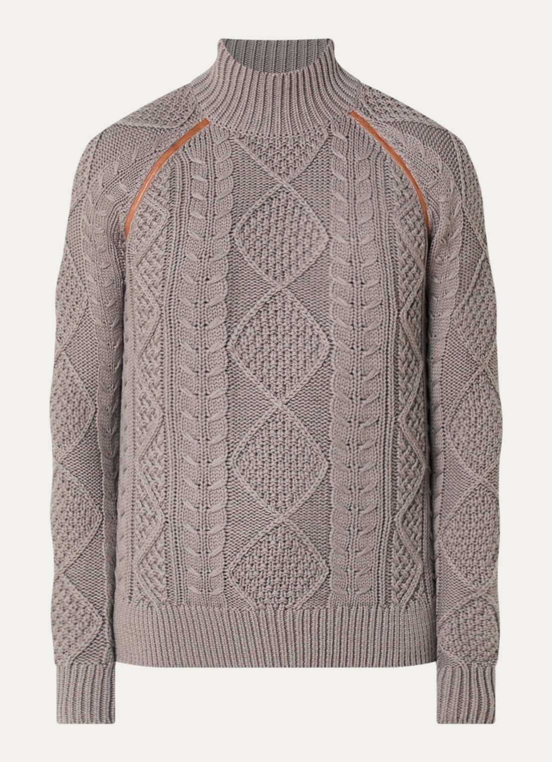 Diesel K-Inome kabelgebreide trui in wolblend met details van imitatieleer - voorkant taupe