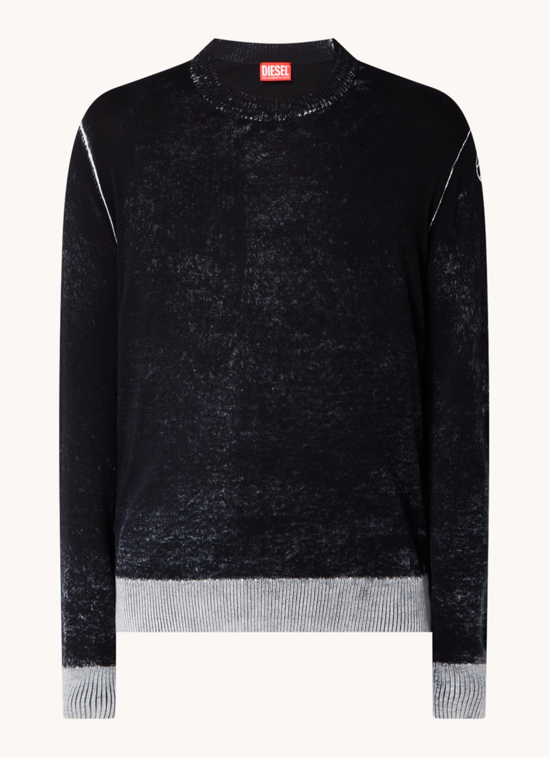 Diesel K-Larence-B fijngebreide pullover met verwassen afwerking - voorkant 2 zwart