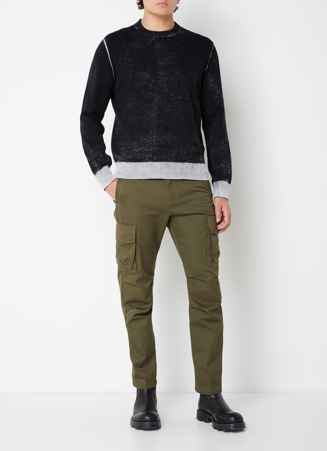 Diesel K-Larence-B fijngebreide pullover met verwassen afwerking - voorkant 3 zwart