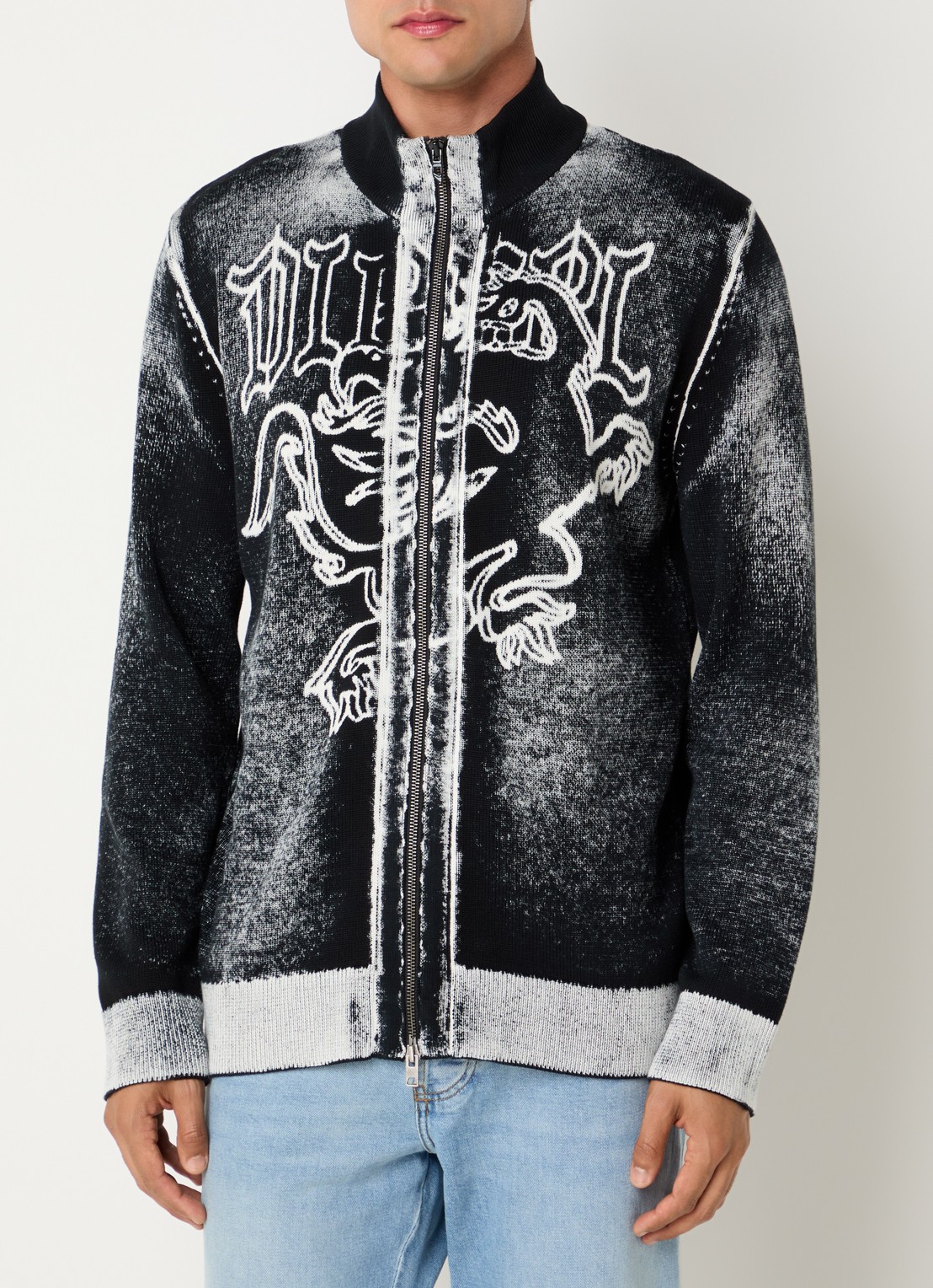 Diesel K-Lauros fijngebreid vest met ingebreide print - detail 4 zwart