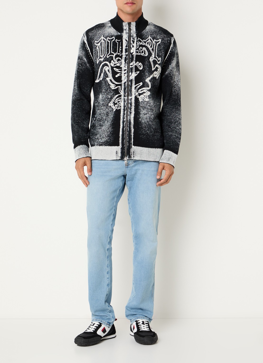 Diesel K-Lauros fijngebreid vest met ingebreide print - voorkant 2 zwart