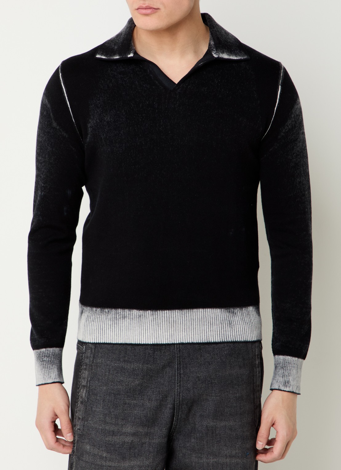Diesel K-Lorenzo fijngebreide regular fit polo - detail zwart