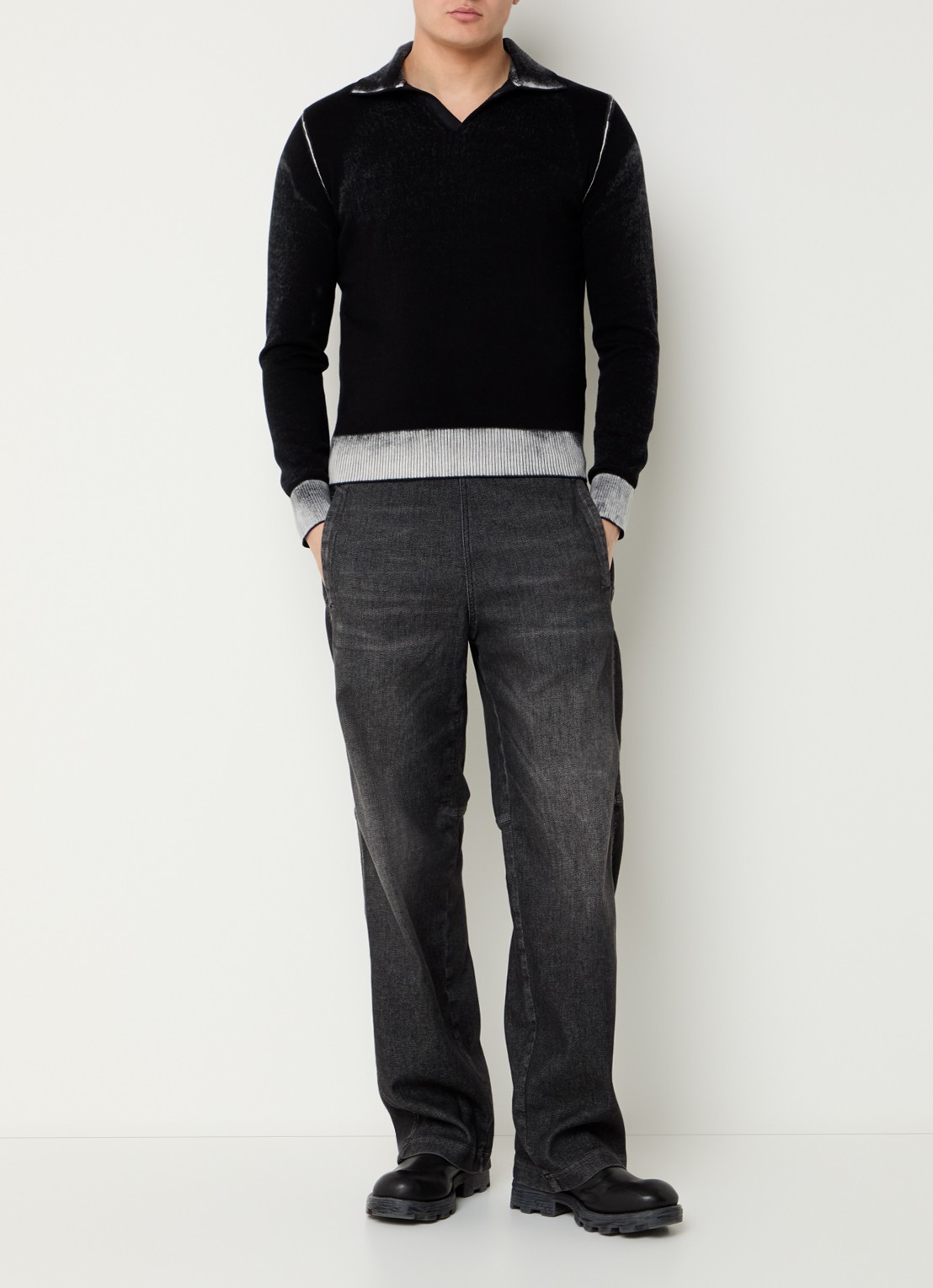 Diesel K-Lorenzo fijngebreide regular fit polo - voorkant 3 zwart