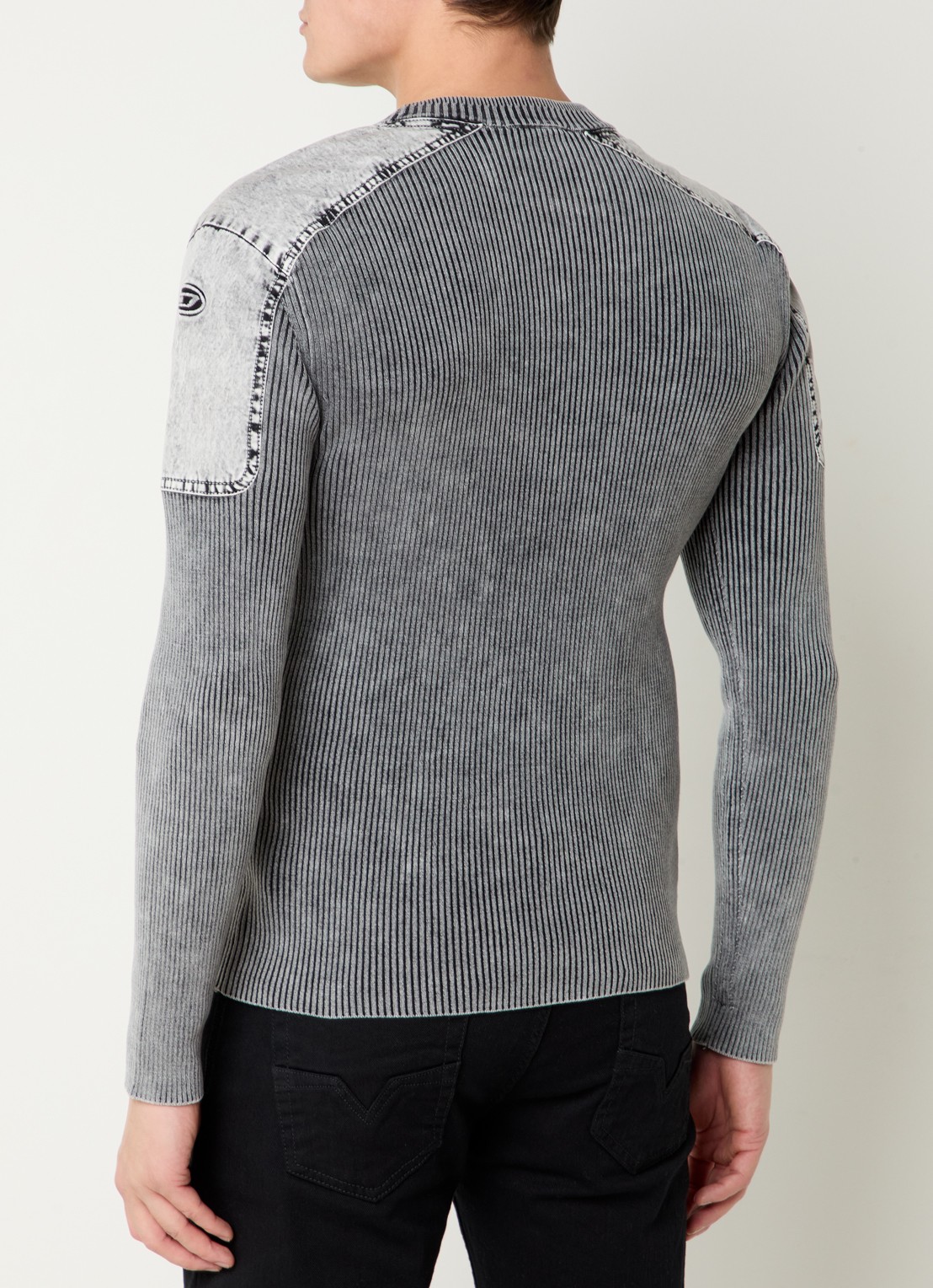 Diesel K-Martin ribgebreide pullover met logo - achterkant 5 grijs