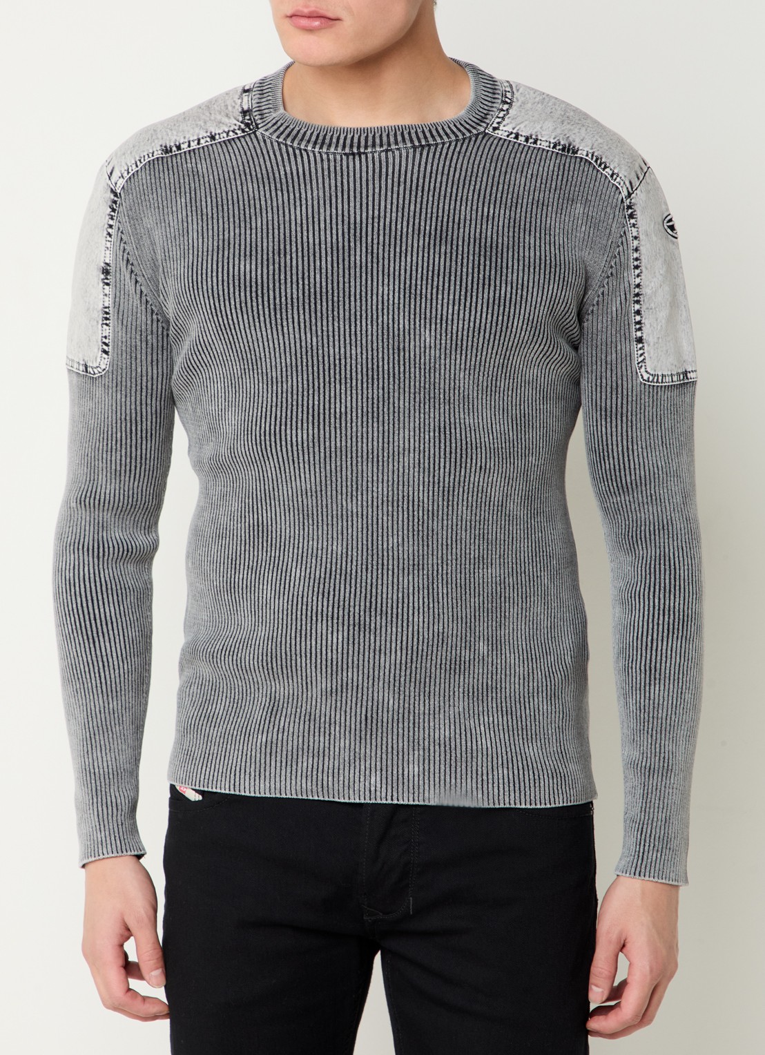 Diesel K-Martin ribgebreide pullover met logo - detail 3 grijs