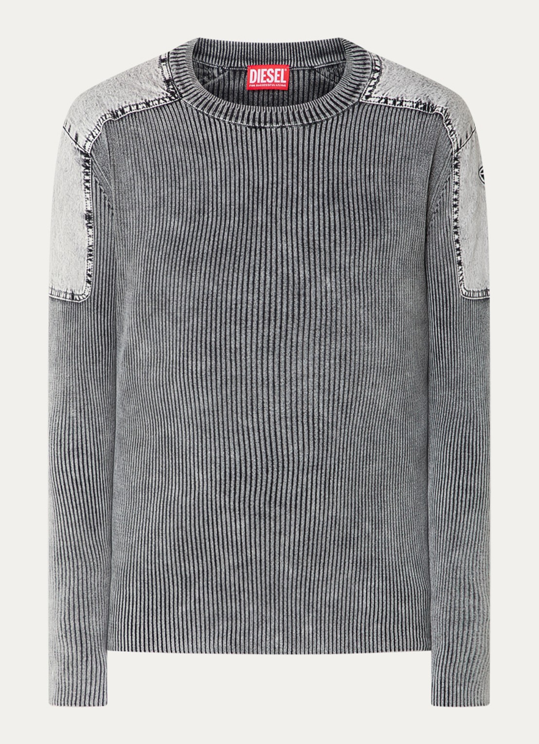 Diesel K-Martin ribgebreide pullover met logo - voorkant grijs