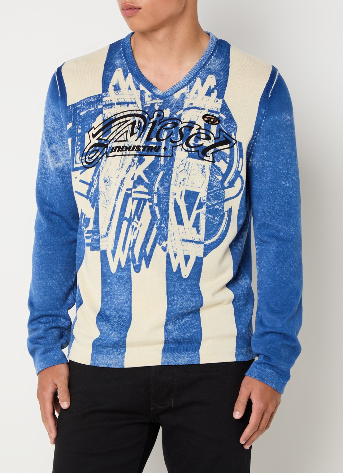 Diesel K-Oliba-V fijngebreide pullover met ingebreide logoprint - detail blauw
