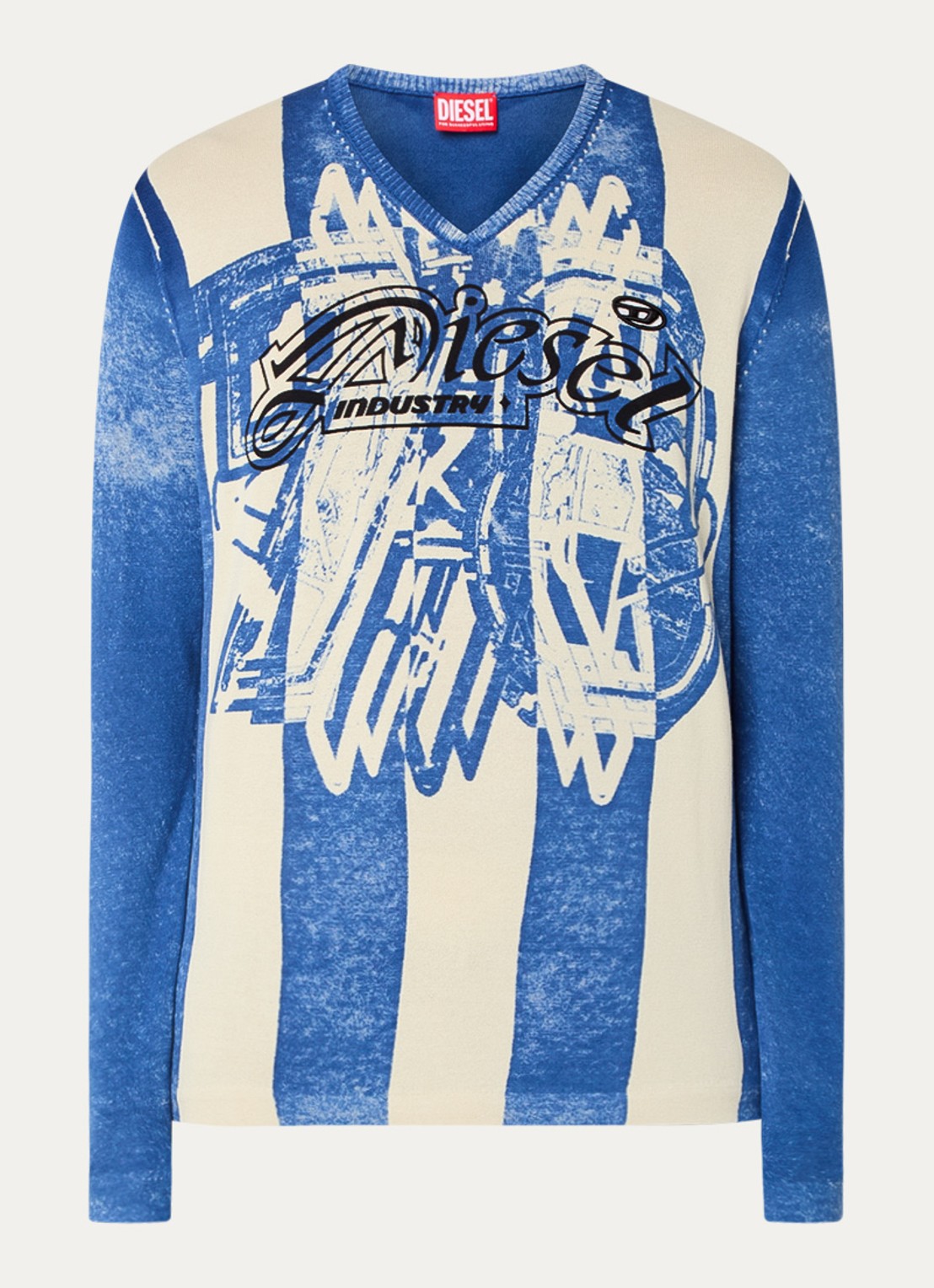 Diesel K-Oliba-V fijngebreide pullover met ingebreide logoprint - voorkant 3 blauw