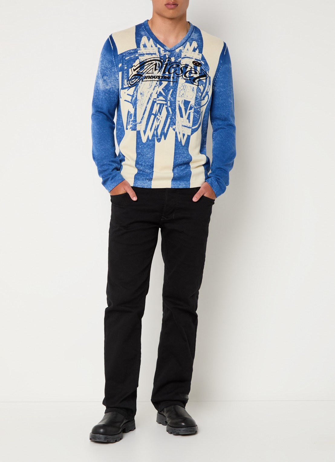 Diesel K-Oliba-V fijngebreide pullover met ingebreide logoprint - voorkant 4 blauw