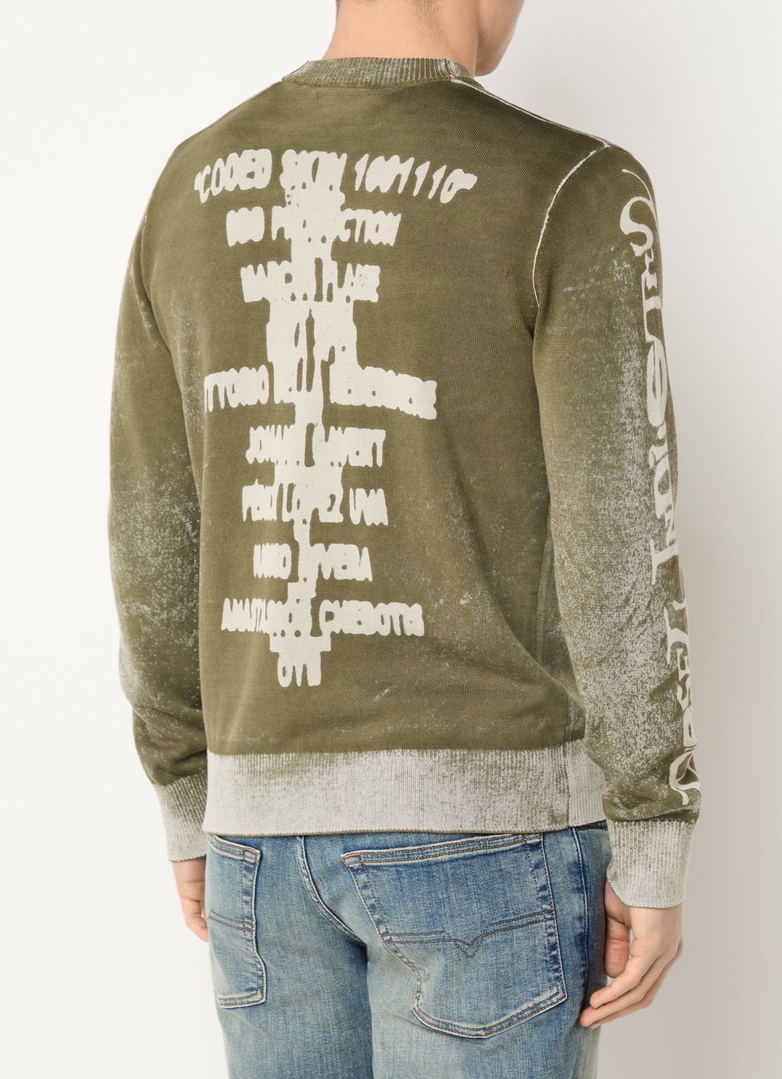 Diesel K-yorki fijngebreide trui met backprint - detail 3 bronsgroen