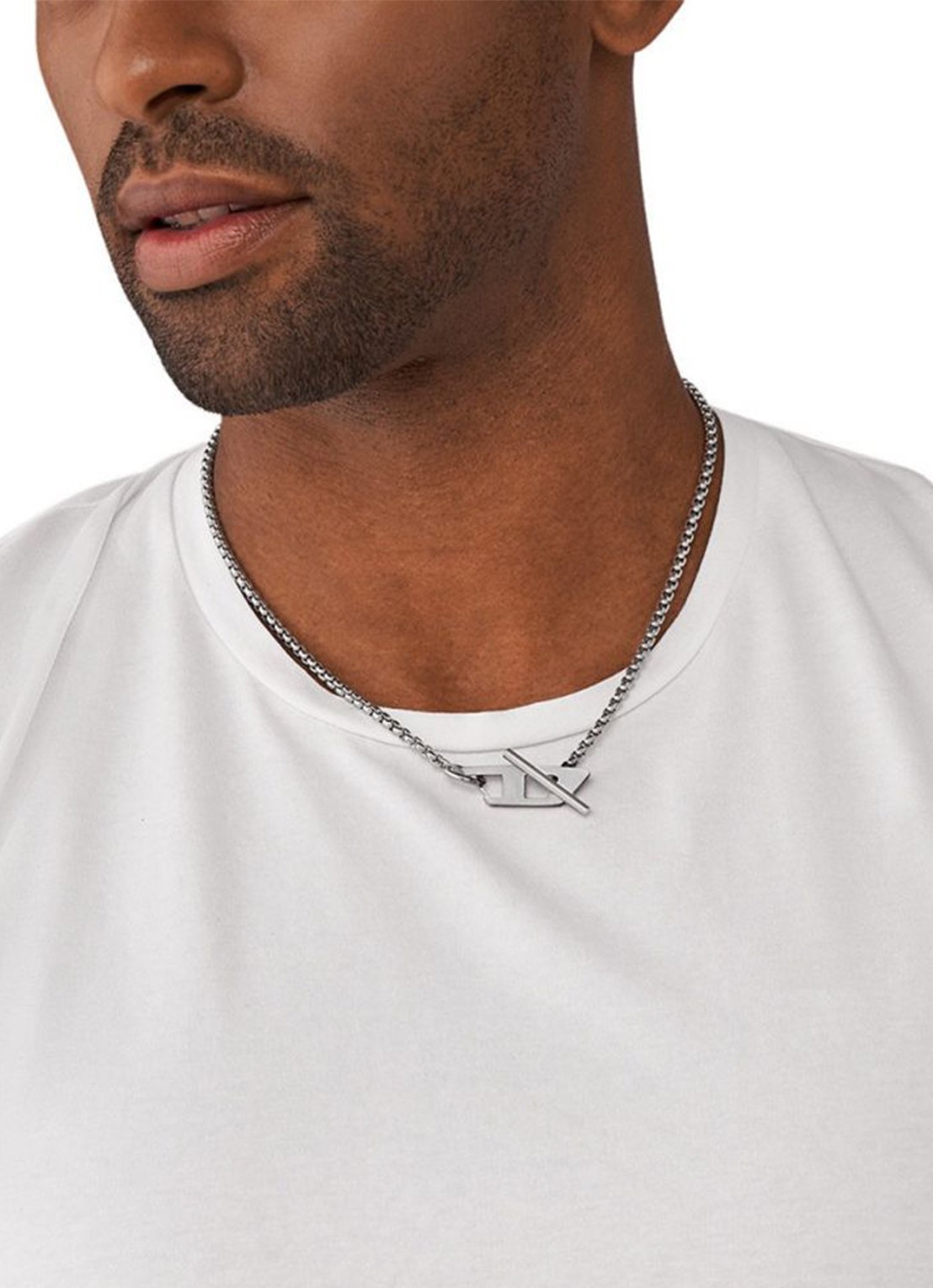 Diesel Ketting met logo DX1477040 - voorkant 2 zilver