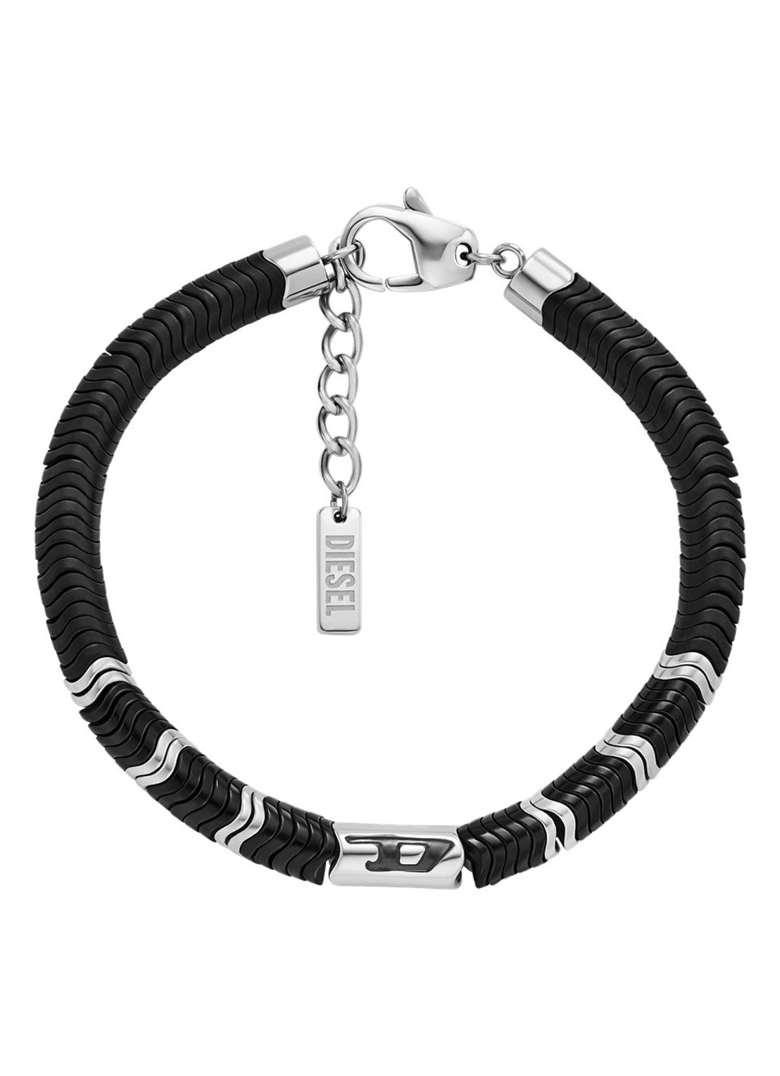 Diesel Kralenarmband met logo DX1574931 - voorkant 3 zilver