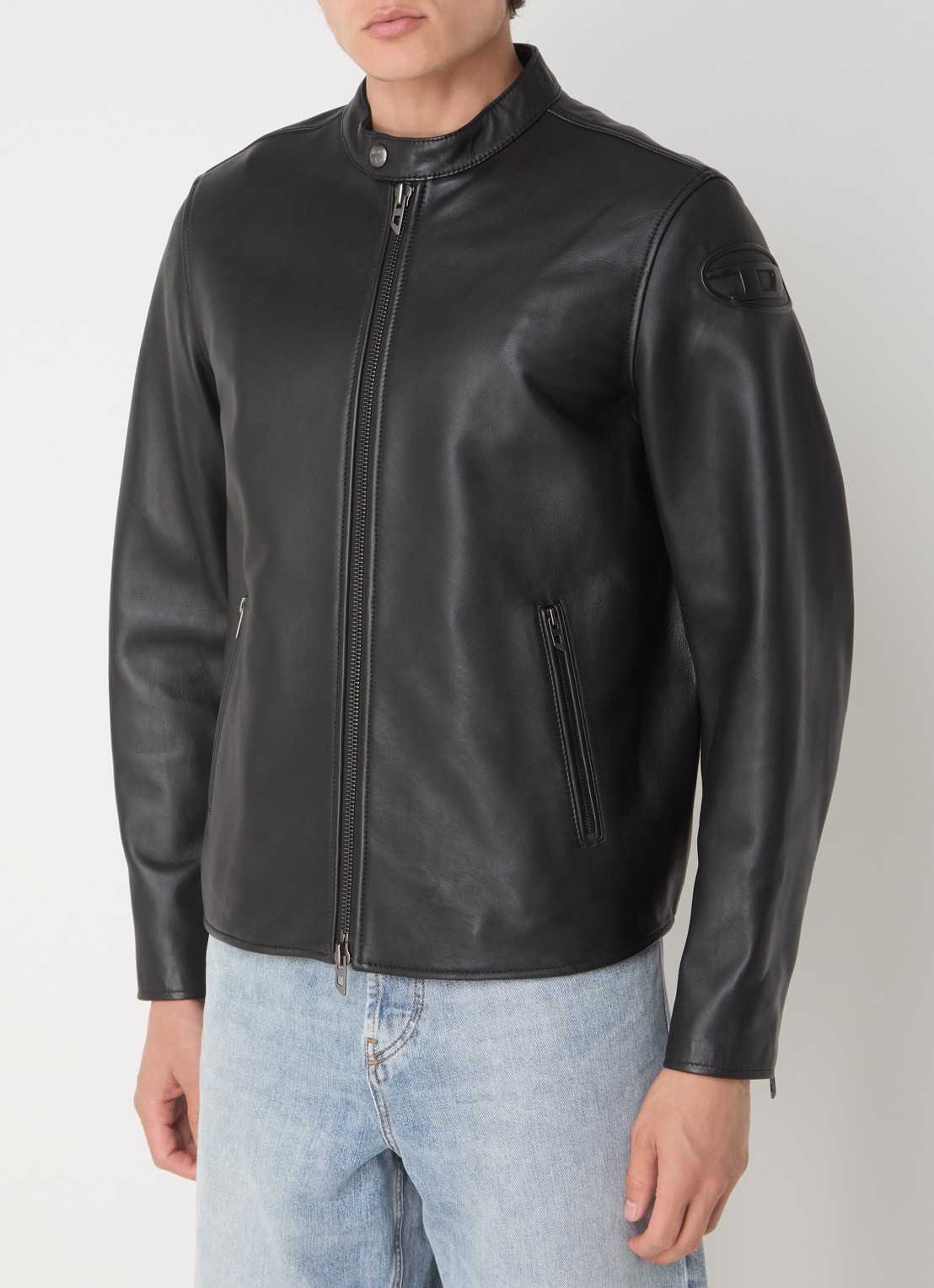 Diesel L-CARVER jack van schapenleer met logo - detail 4 zwart