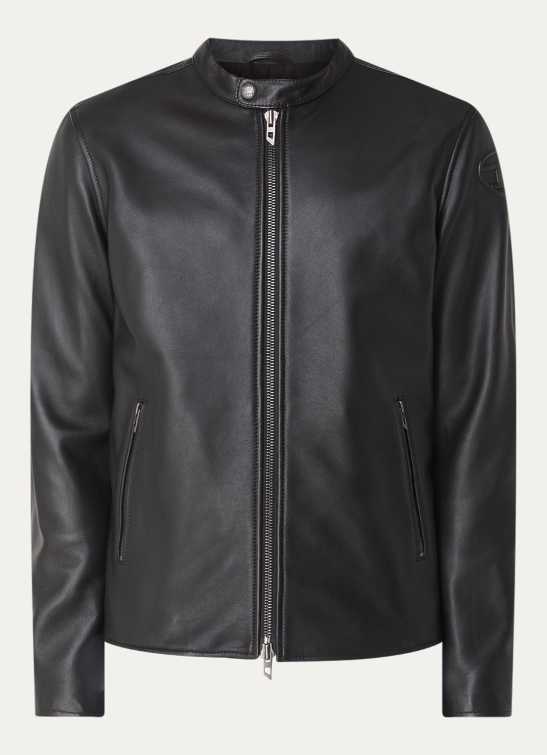 Diesel L-CARVER jack van schapenleer met logo - voorkant 2 zwart