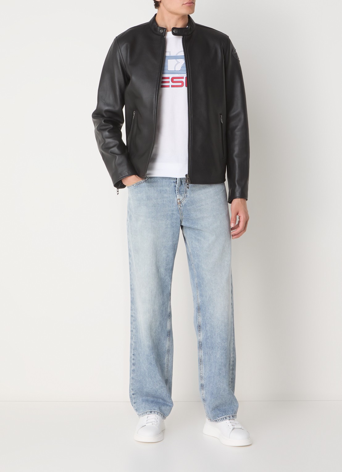 Diesel L-CARVER jack van schapenleer met logo - voorkant 3 zwart