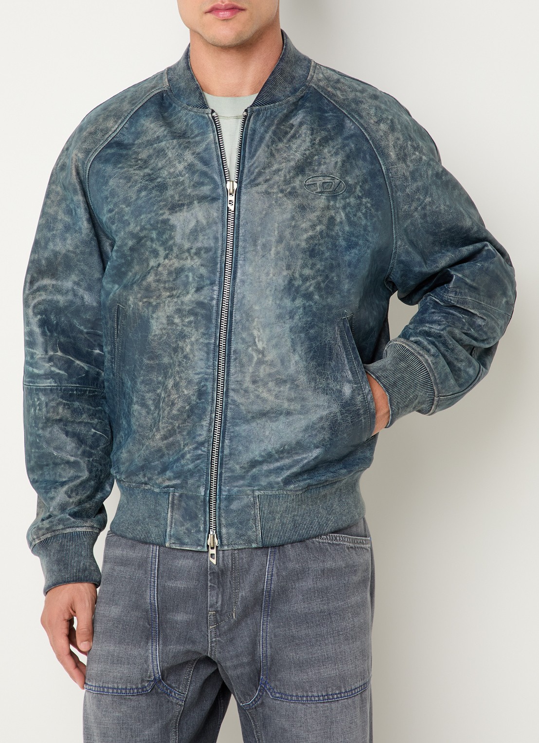 Diesel L-Cobb bomberjack van schapenleer met steekzakken - achterkant donkerblauw