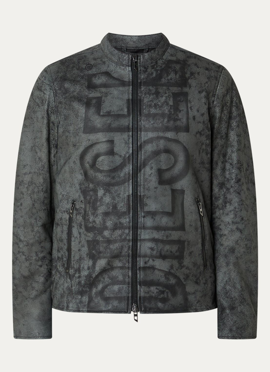 Diesel L-evert jack van lamsleer met logoprint - voorkant donkergrijs