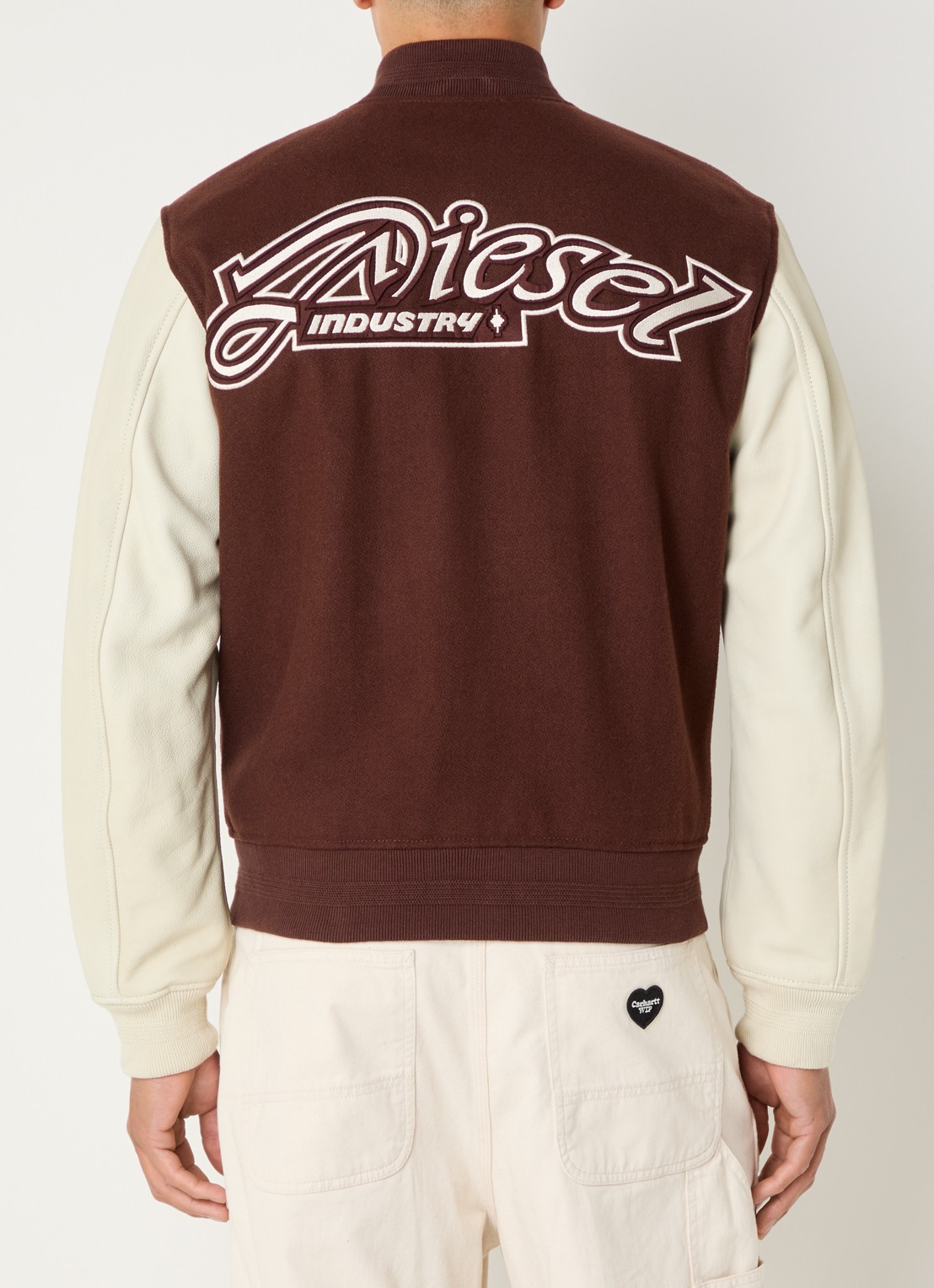 Diesel L-kopf baseball jack in wolblend met borduring- en backprint - detail 4 kastanjebruin